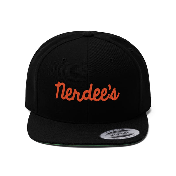 Nerdee's Script Logo (Orange) - Unisex Flat Bill Hat