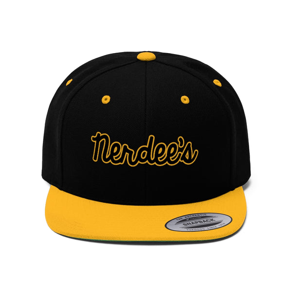 Nerdee's Script Logo (Blk/Gold) - Unisex Flat Bill Hat