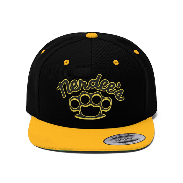 Nerdee's Brass Knuckles (BLK/Gold Design 02) - Unisex Flat Bill Hat