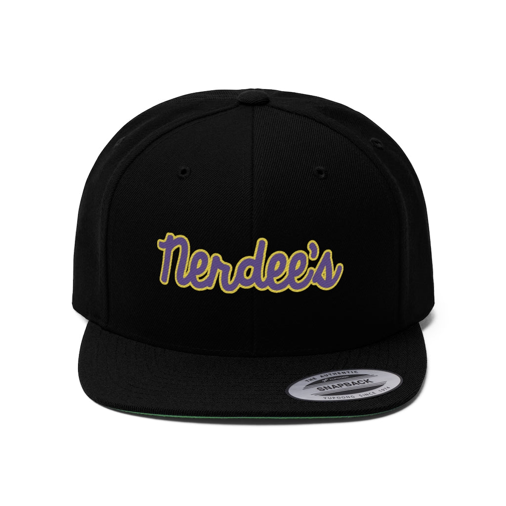 Nerdee's Script Logo (Purp/Gold) - Unisex Flat Bill Hat