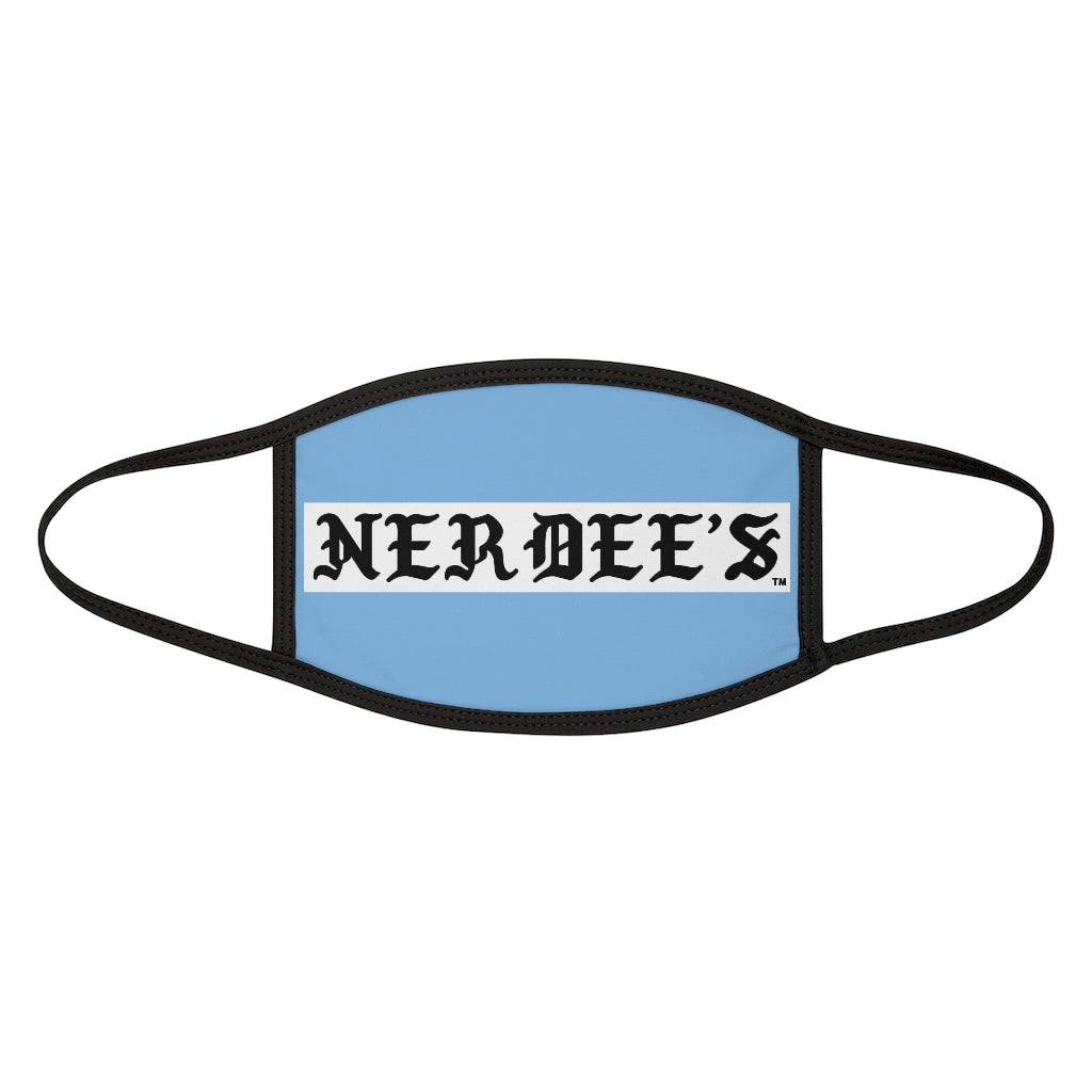 Nerdee's -  Old English White Banner - (WHT Design 01) - Mixed-Fabric Face Mask (Adult Large Fit) - Light Blue