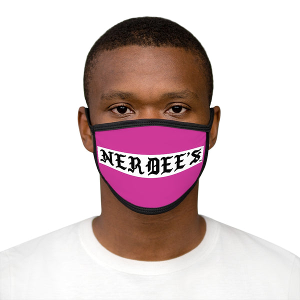 Nerdee's -  Old English White Banner - (WHT Design 01) - Mixed-Fabric Face Mask (Adult Large Fit) - Hot Pink