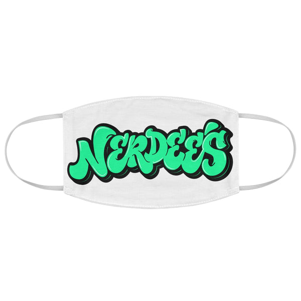 Nerdee's Original Green Graffiti Logo Fabric Face Mask - White