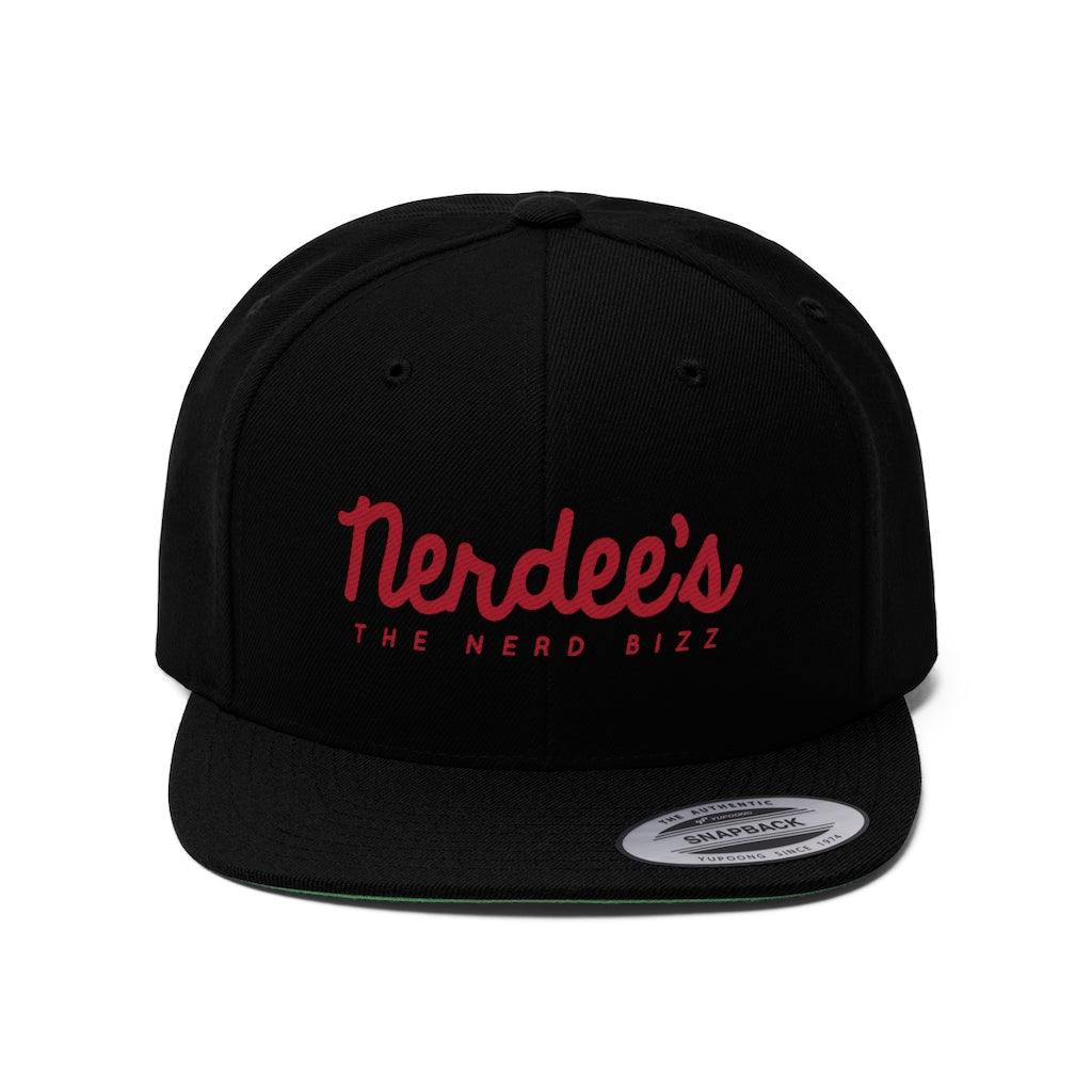 Nerdee's - The Nerd Bizz - Script Logo (Red) - Unisex Flat Bill Hat