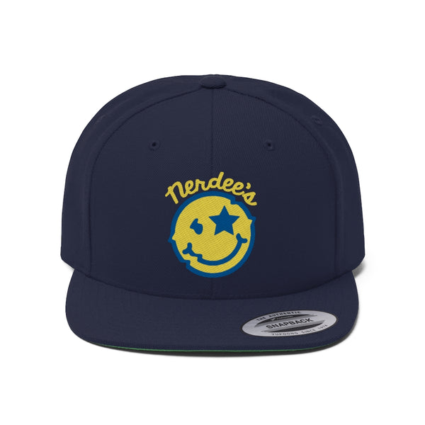 Nerdee's Official logo (GOLD/BLU) - Unisex Flat Bill Hat