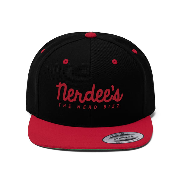 Nerdee's - The Nerd Bizz - Script Logo (Red) - Unisex Flat Bill Hat