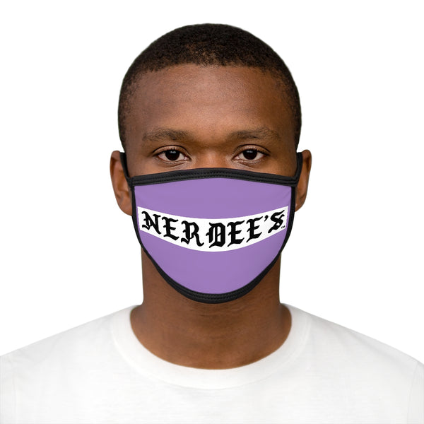 Nerdee's -  Old English White Banner - (WHT Design 01) - Mixed-Fabric Face Mask (Adult Large Fit) - Violet