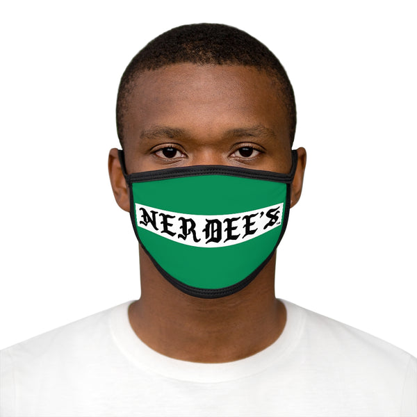 Nerdee's -  Old English White Banner - (WHT Design 01) - Mixed-Fabric Face Mask (Adult Large Fit) - Green