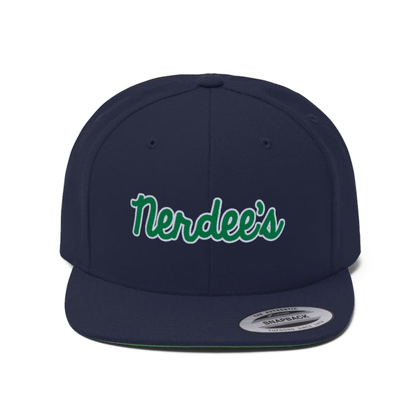 Nerdee's Script Logo (Green/White) - Unisex Flat Bill Hat