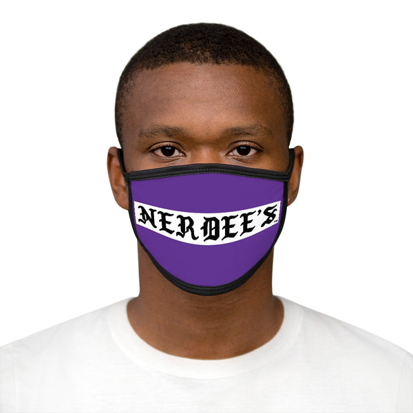 Nerdee's -  Old English White Banner - (WHT Design 01) - Mixed-Fabric Face Mask (Adult Large Fit) - Purple