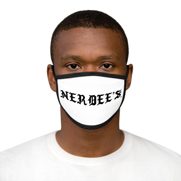 Nerdee's -  Old English White Banner - (WHT Design 01) - Mixed-Fabric Face Mask (Adult Large Fit) - White