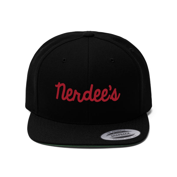 Nerdee's Script Logo (Red) - Unisex Flat Bill Hat