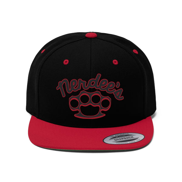 Nerdee's Brass Knuckles (BLK/RED Design 02) - Unisex Flat Bill Hat