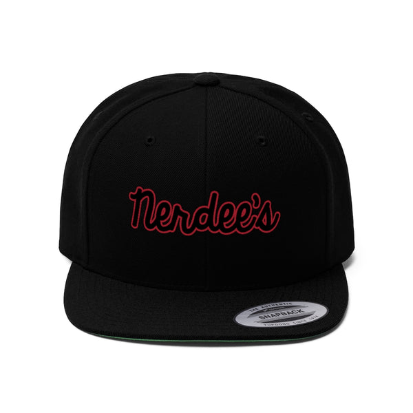 Nerdee's Script Logo (Blk/Red) - Unisex Flat Bill Hat