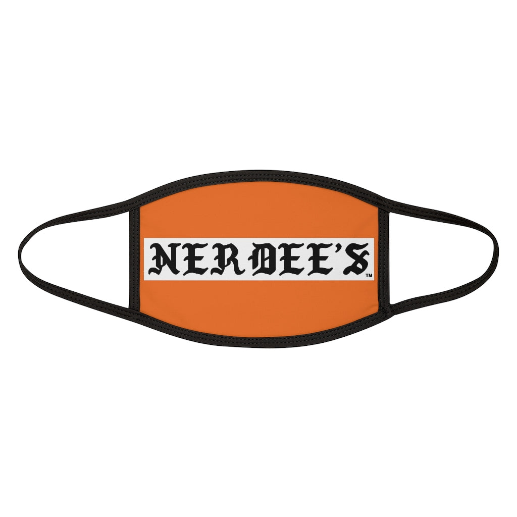 Nerdee's -  Old English White Banner - (WHT Design 01) - Mixed-Fabric Face Mask (Adult Large Fit) - Orange