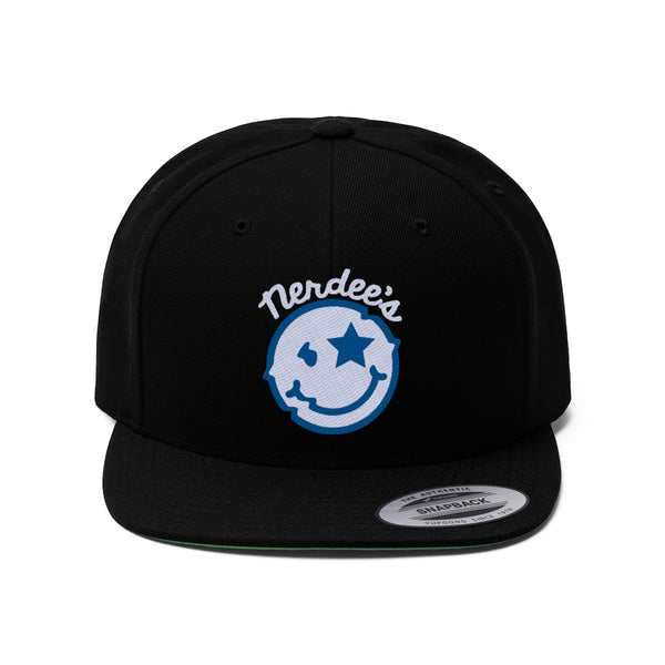 Nerdee's Official logo (WHT/BLU) - Unisex Flat Bill Hat