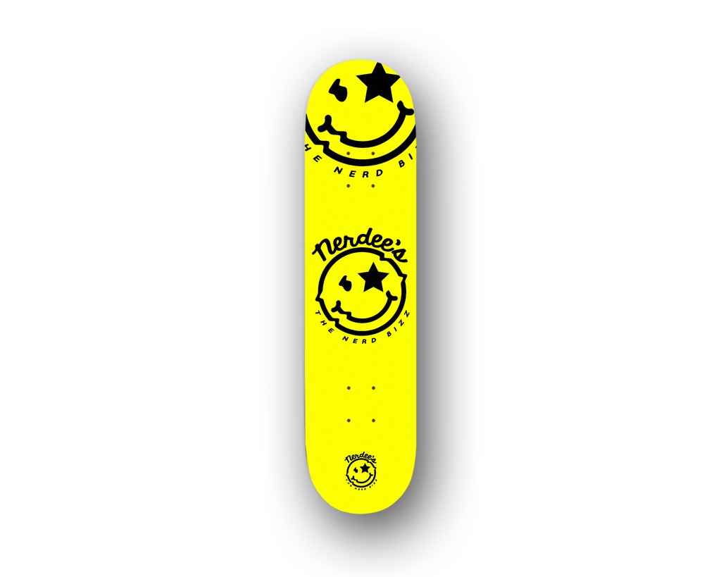 Nerdee's - The Nerd Bizz - Official logo Mr. Smiley Skateboard Deck